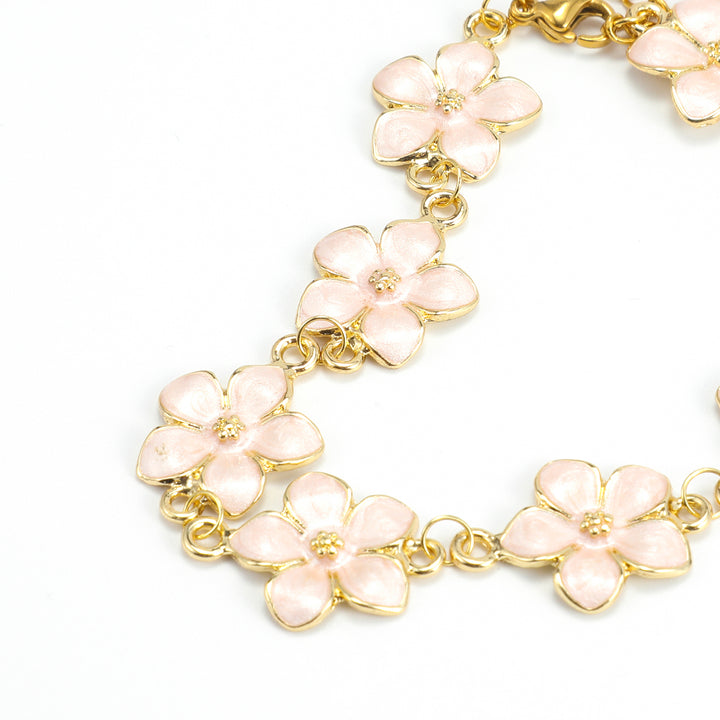 Adeline - Roze Emaille Bloem Kettingarmband