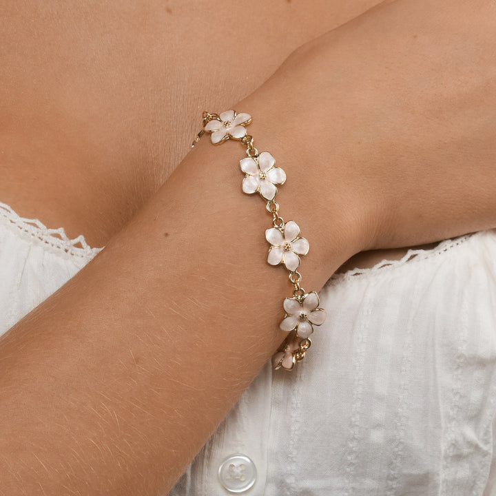 Adeline - Roze Emaille Bloem Kettingarmband