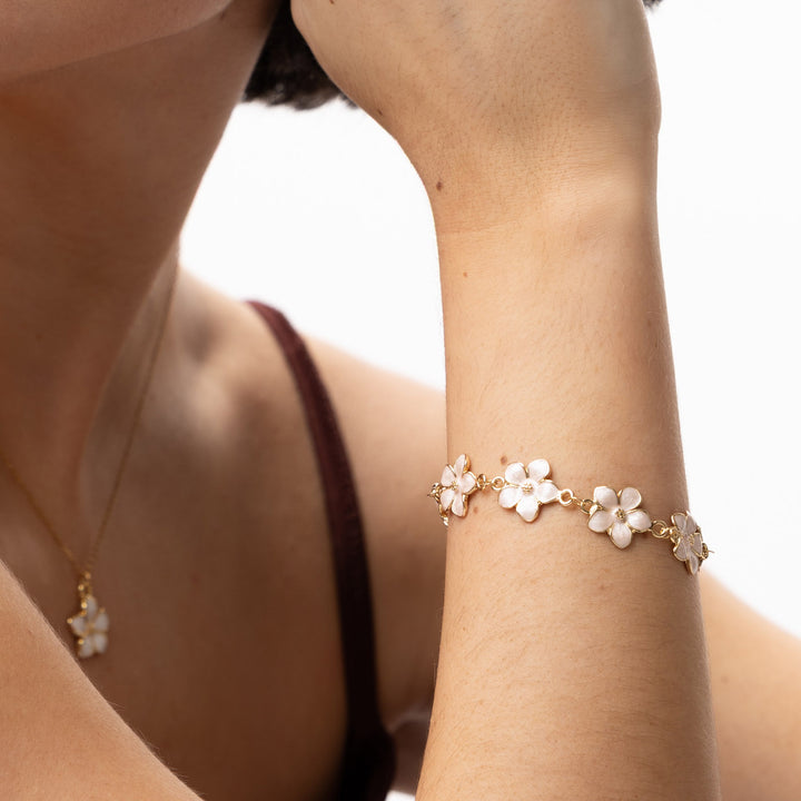 Adeline - Roze Emaille Bloem Kettingarmband