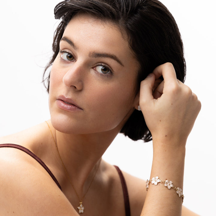 Adeline - Roze Emaille Bloem Kettingarmband