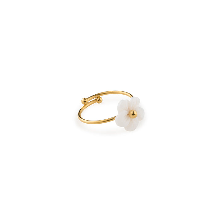 Ellen - Bague Fleur Blanche Ajustable en Acier Inoxydable