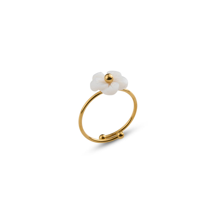 Ellen - Bague Fleur Blanche Ajustable en Acier Inoxydable