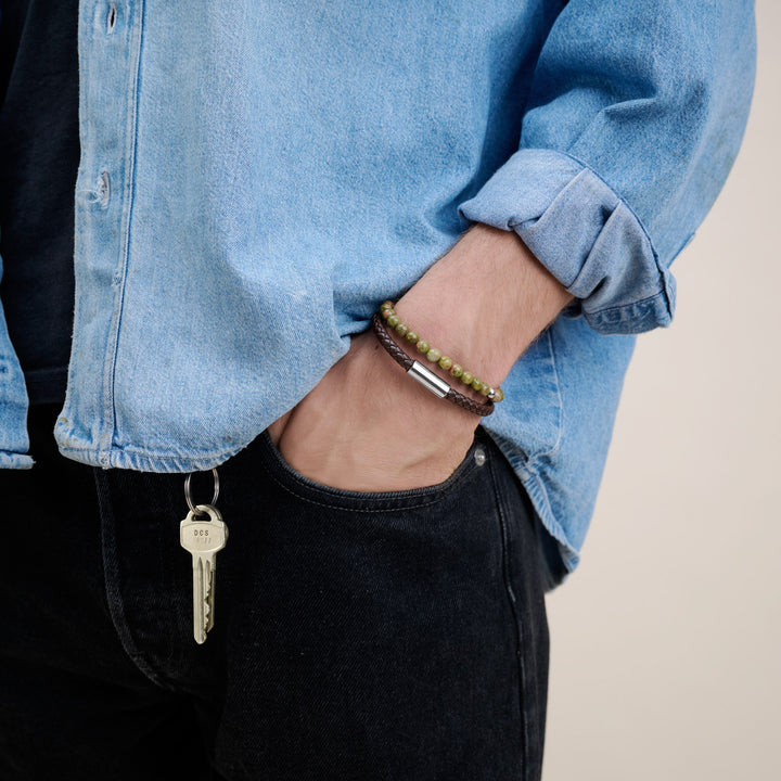 Oliver - Leren Armband Roestvrij Staal