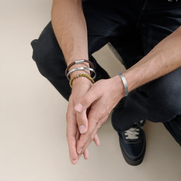 Oliver - Leren Armband Roestvrij Staal