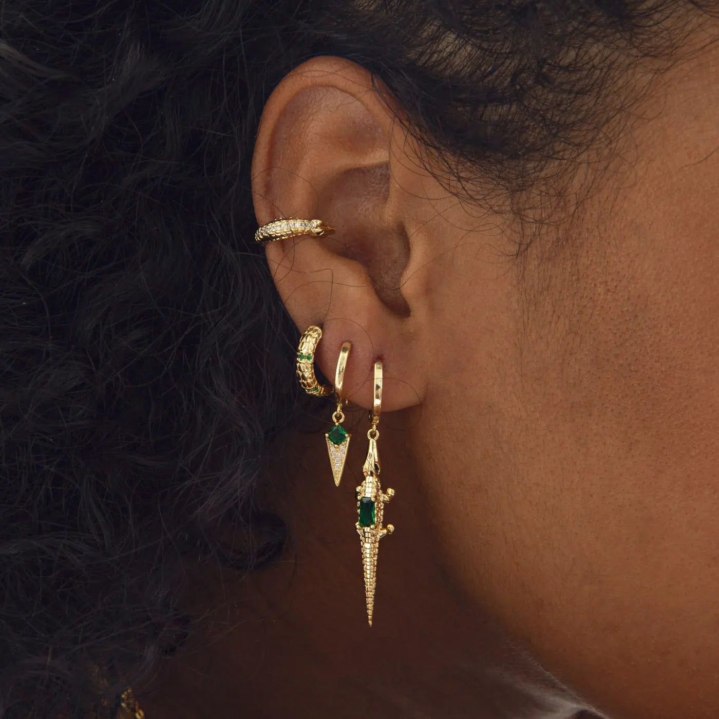 Arya - Green Crystal Stud Hoop Earrings