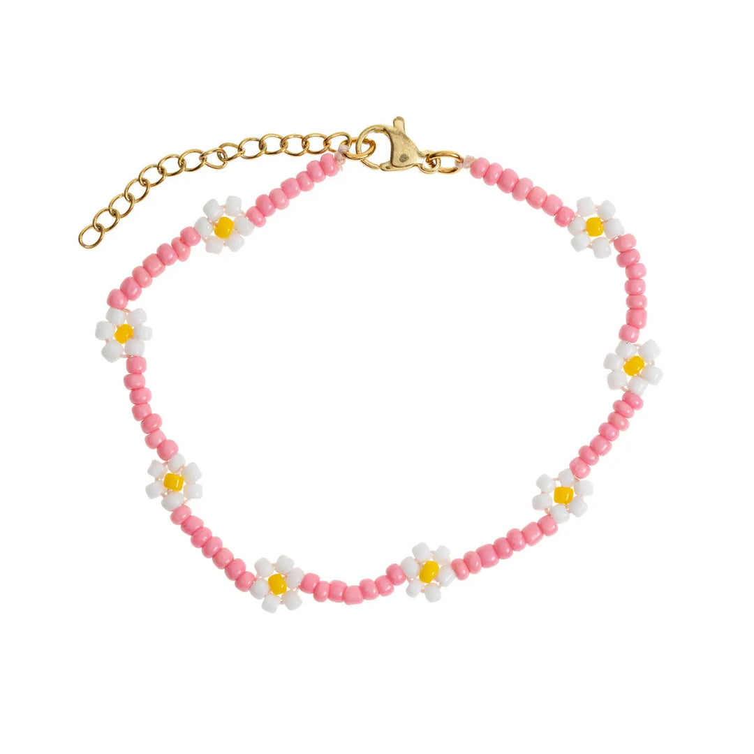 Fia - Daisy Flowers Pink Bead Summer Bracelet