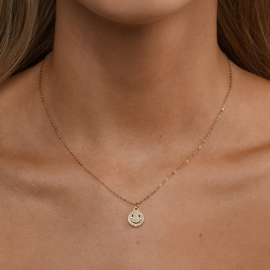 Lovely - Glimlachende Gezicht Charm Dangle Ketting Goud