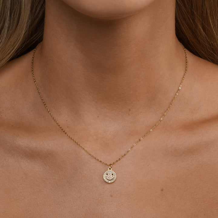 Lovely - Glimlachende Gezicht Charm Dangle Ketting Goud
