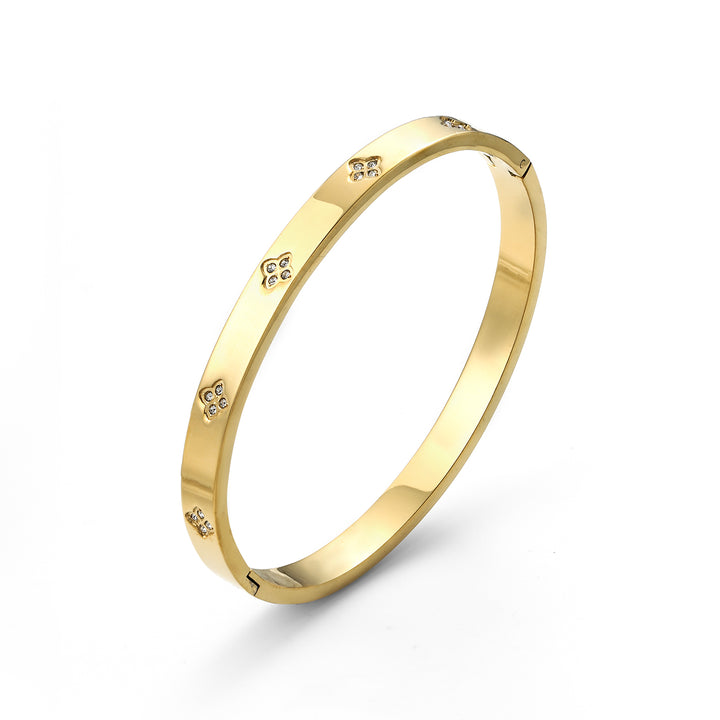 Liv - Bracelet Bangle en Cristal Trèfle en Acier Inoxydable