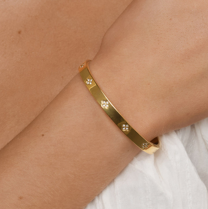 Liv - Bracelet Bangle en Cristal Trèfle en Acier Inoxydable