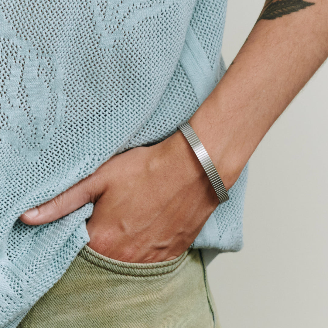 Tage - Geribbelde Bangle Armband Roestvrij Staal