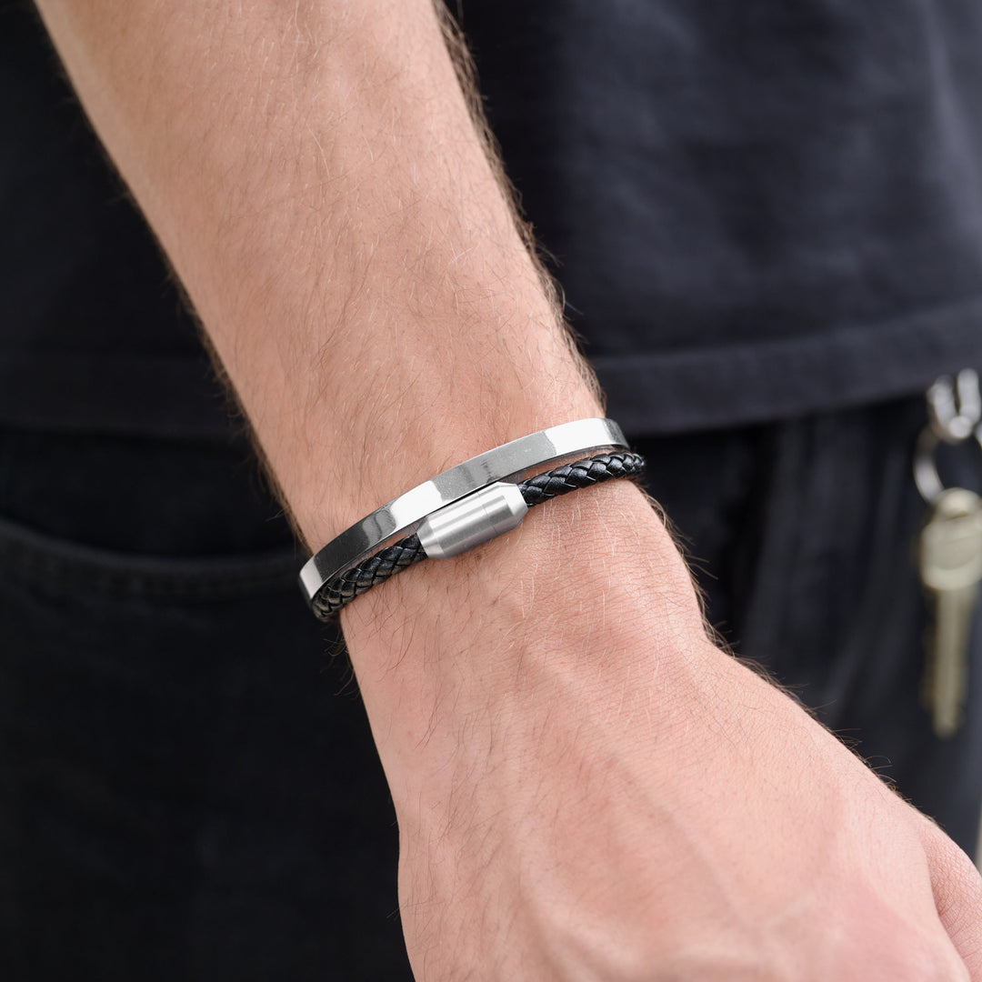Oliver - Leren Armband Roestvrij Staal