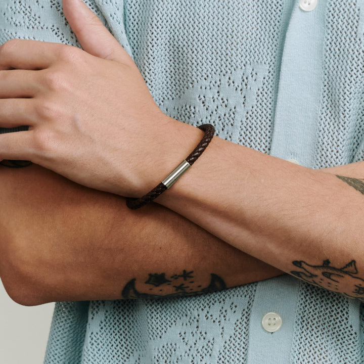 Oliver - Leren Armband Roestvrij Staal