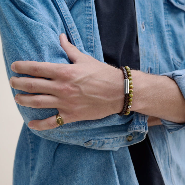 Oliver - Leren Armband Roestvrij Staal