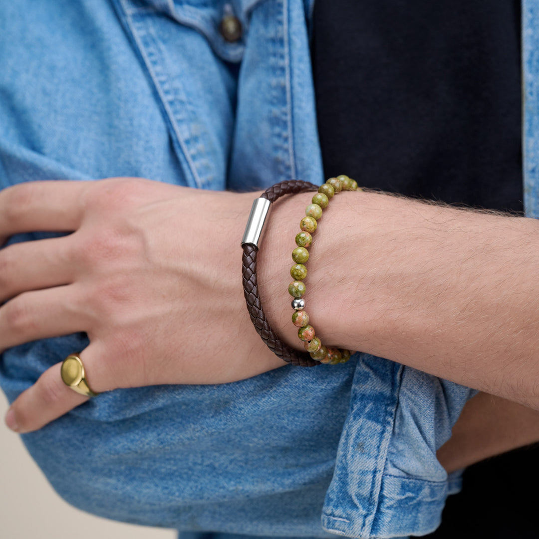 Oliver - Leren Armband Roestvrij Staal
