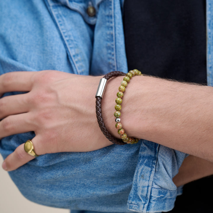 Oliver - Leren Armband Roestvrij Staal