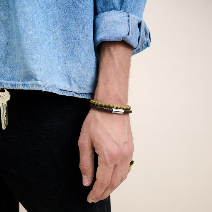 Oliver - Leren Armband Roestvrij Staal