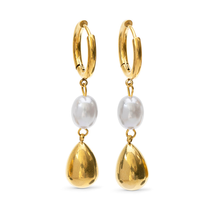 Laura - Boucles d'oreilles créoles en acier inoxydable avec perle