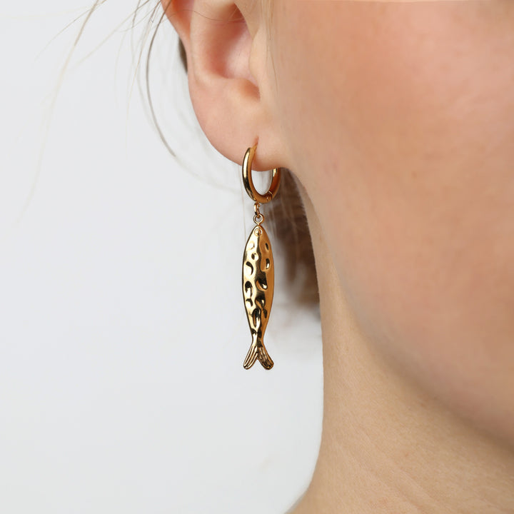 Fenja - Boucles d'oreilles anneau poisson en acier inoxydable