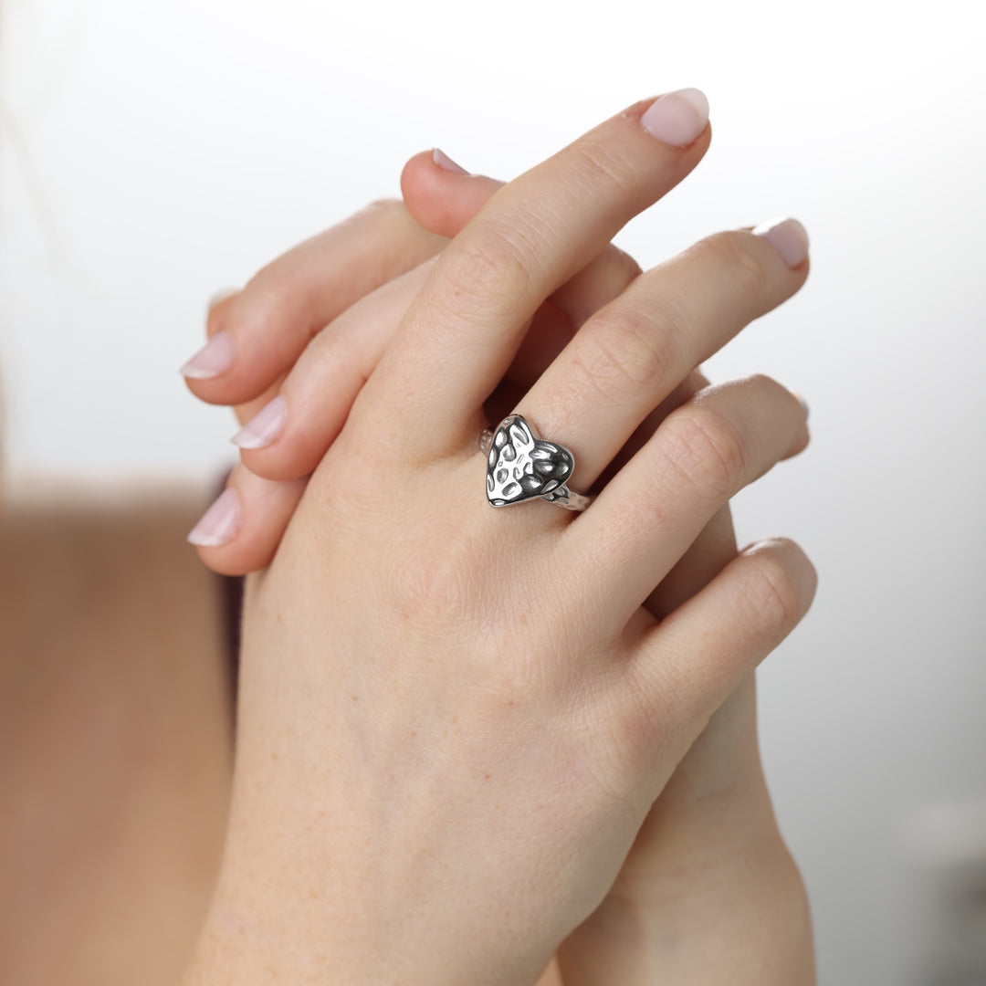 Lovi - Bague Cœur Martelé Acier Inoxydable