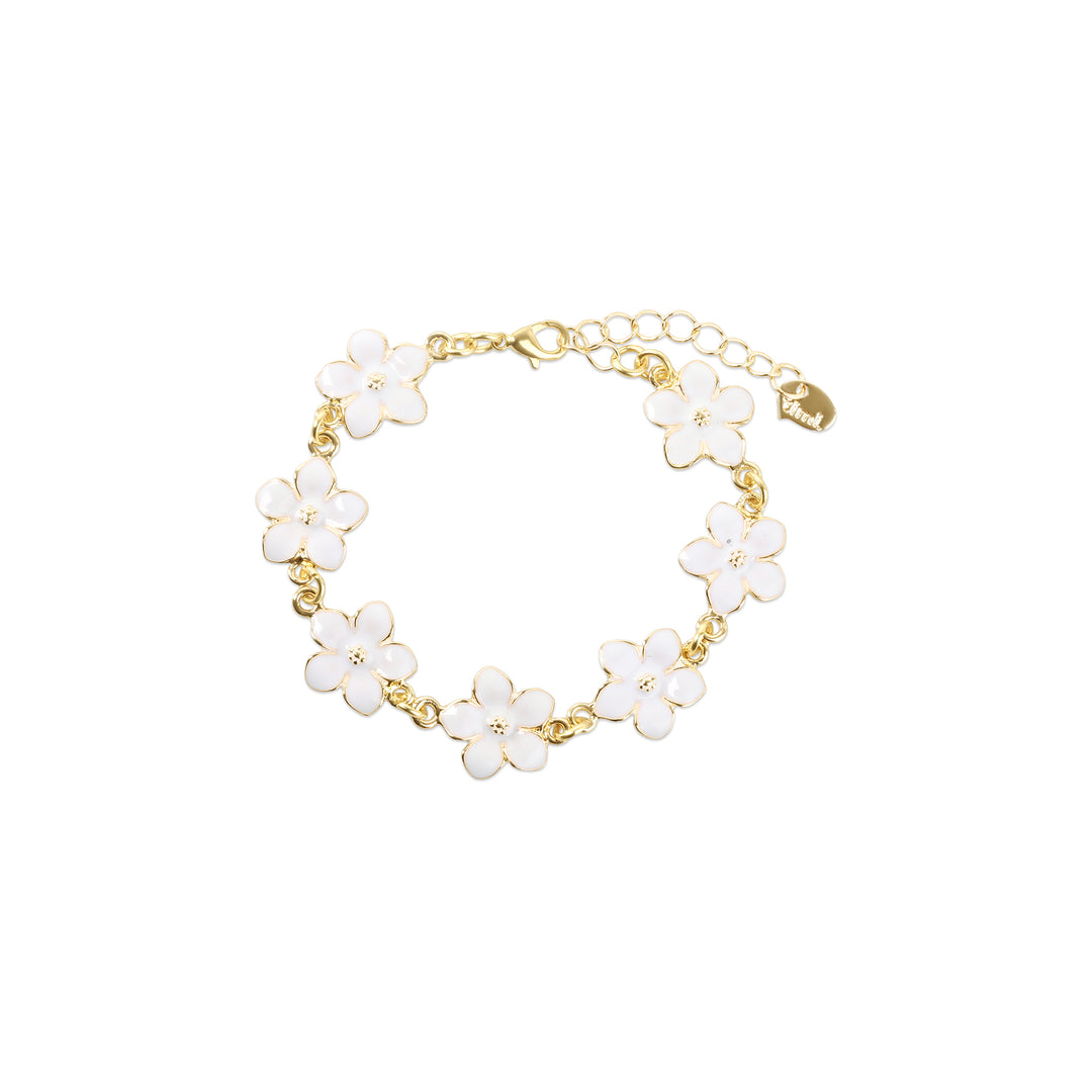 Adeline - Bracelet chaîne fleur émaillée blanc