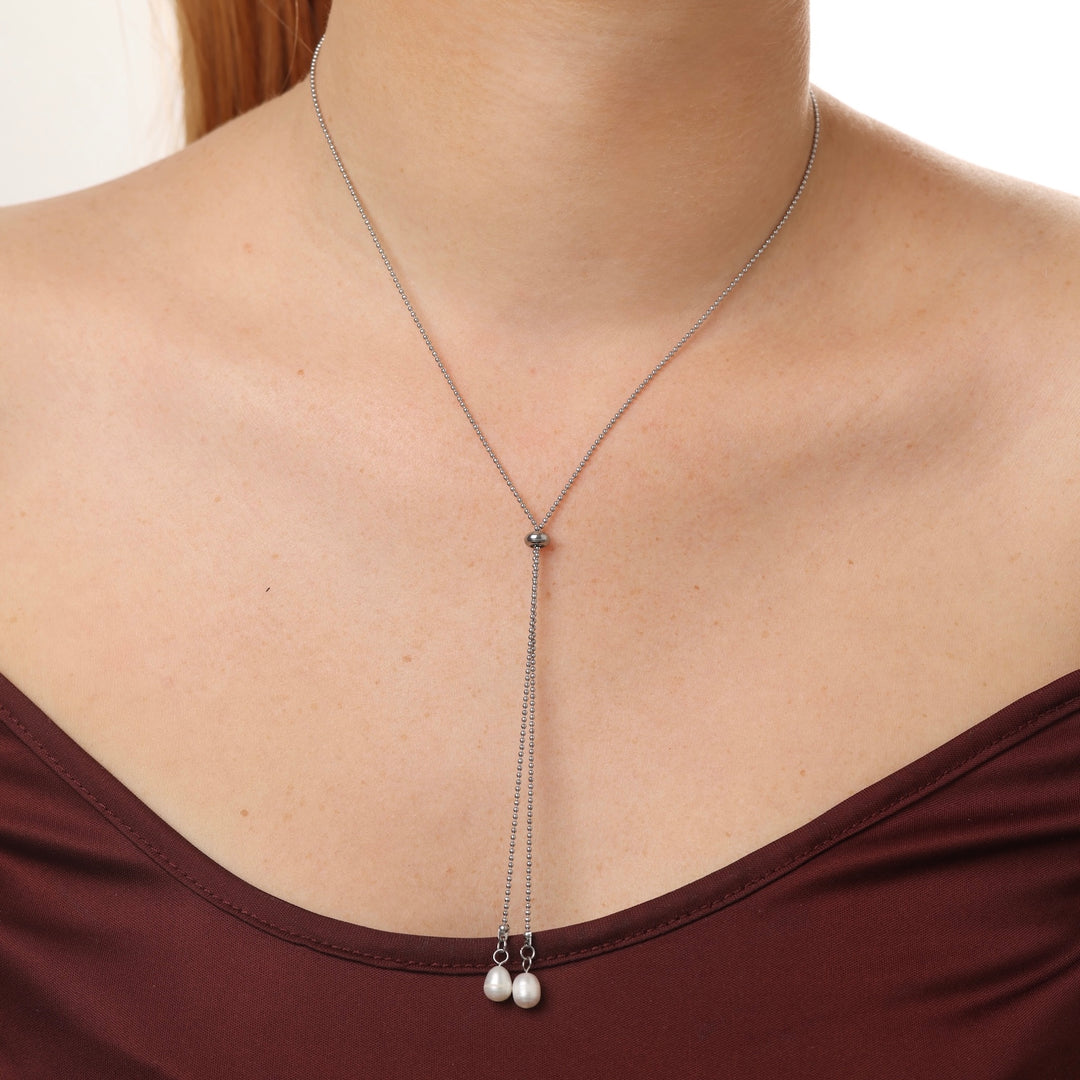 Barbro - Lariat Parelketting Roestvrij Staal