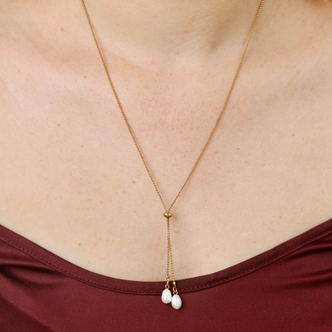 Barbro - Lariat Parelketting Roestvrij Staal