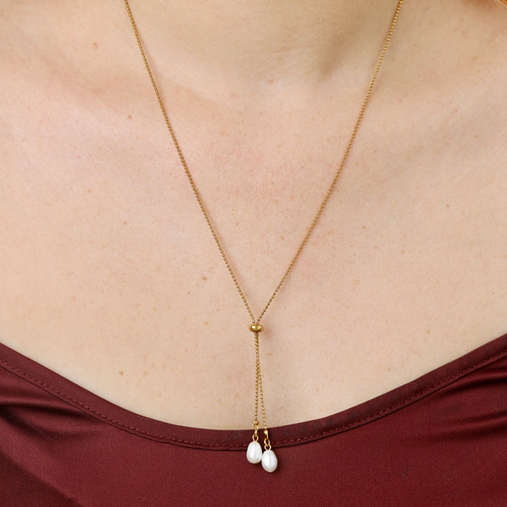 Barbro - Lariat Parelketting Roestvrij Staal