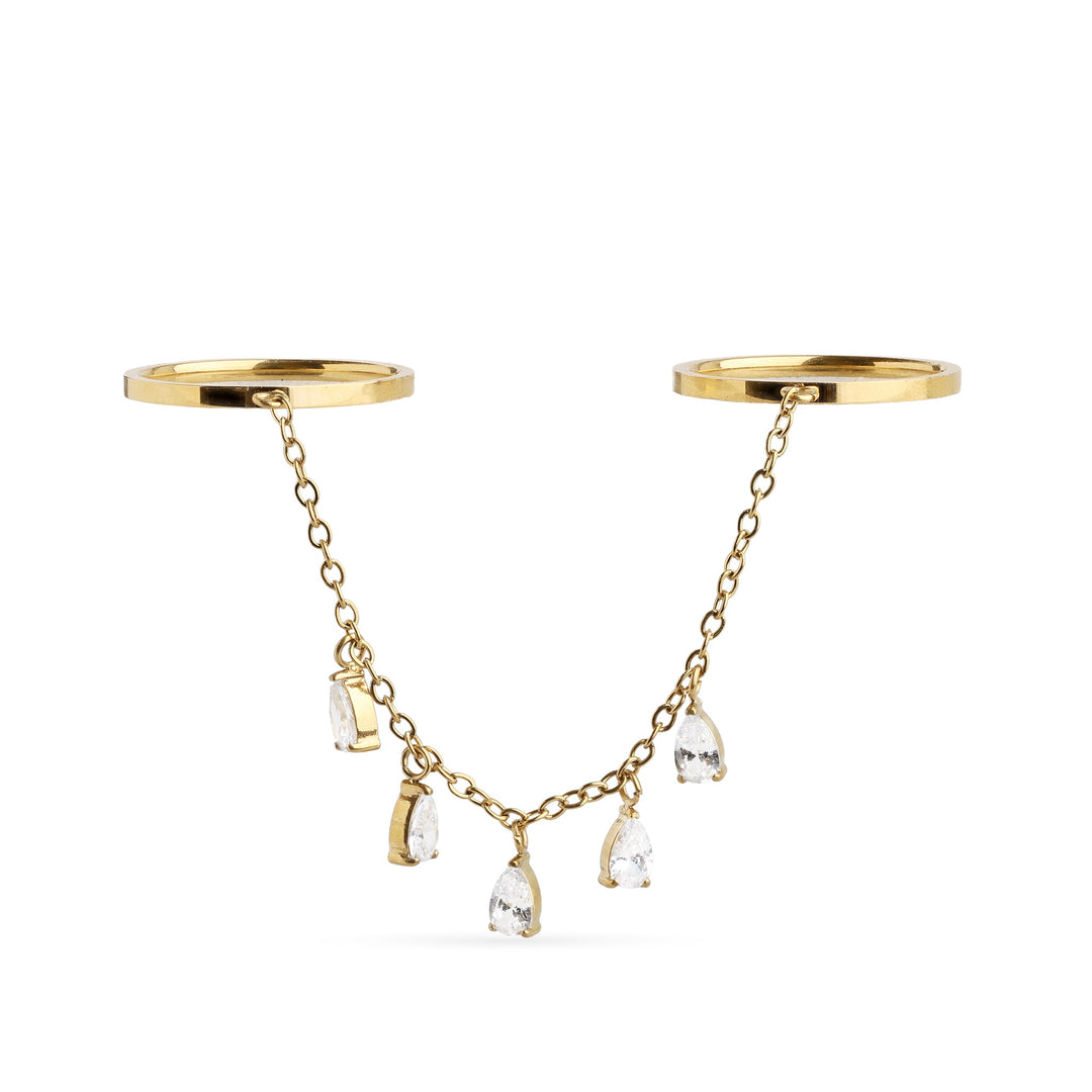 Aven – bague cristal et chaîne en acier inoxydable, or | Timi of Sweden