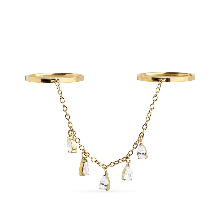 Aven – bague cristal et chaîne en acier inoxydable, or | Timi of Sweden