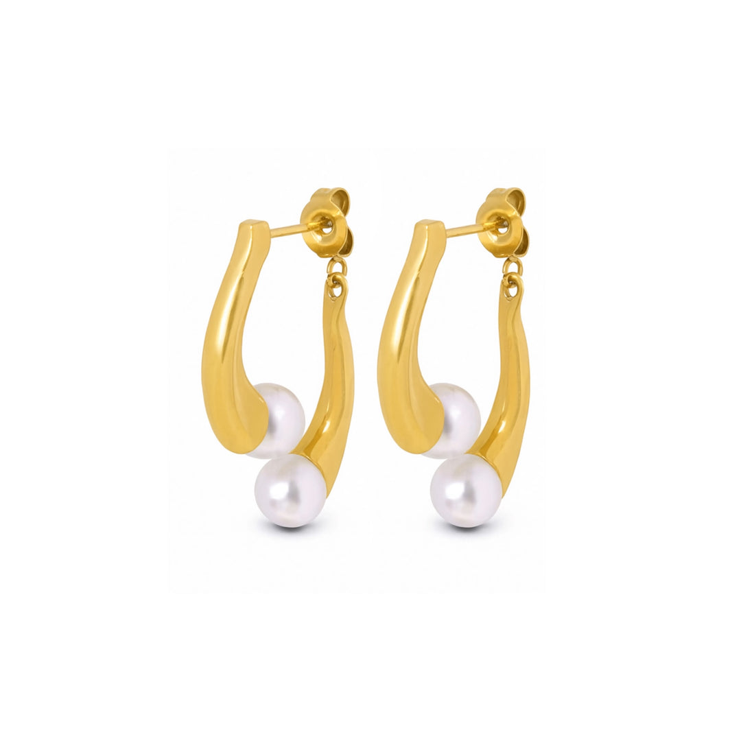 Abla – pearl stud earrings in stainless steel, gold | Timi of Sweden