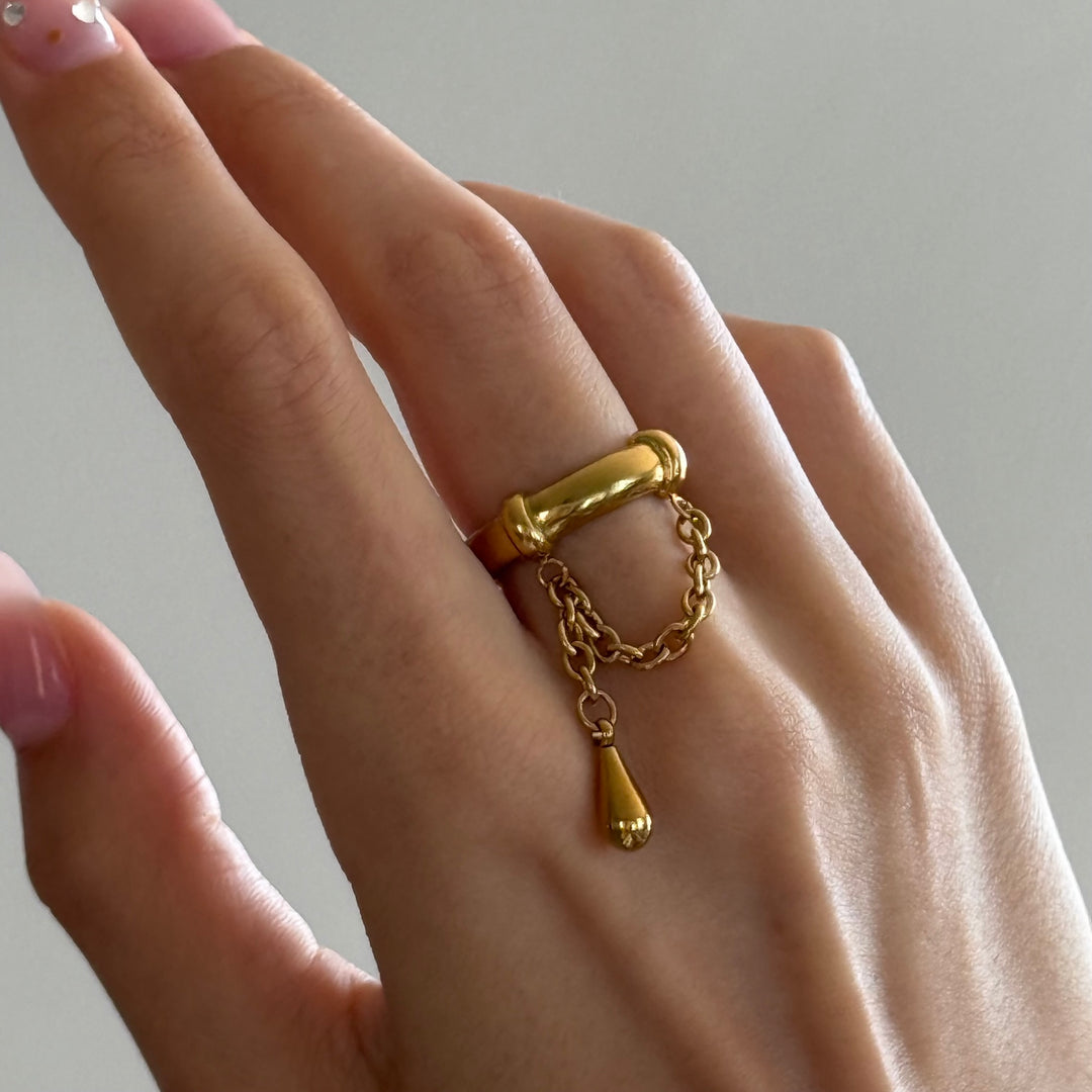 Pluie - Bague chaîne en acier inoxydable