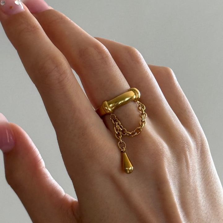 Pluie - Bague chaîne en acier inoxydable