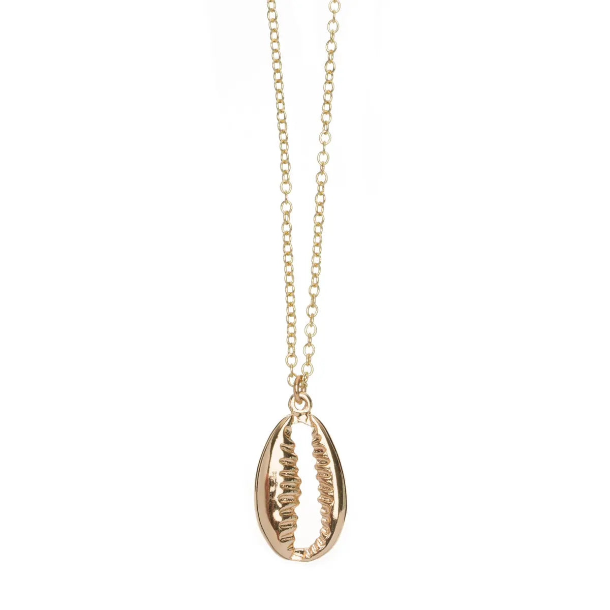 Long Necklace with Cowrie Shell Pendant Gold