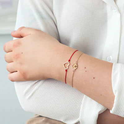 Silk Bracelet With Gold Outlined Heart In Red