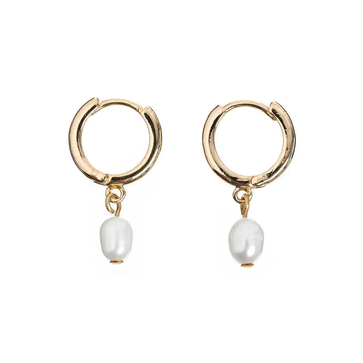 Pearl Small Hoop Earrings - Gold | Elegant