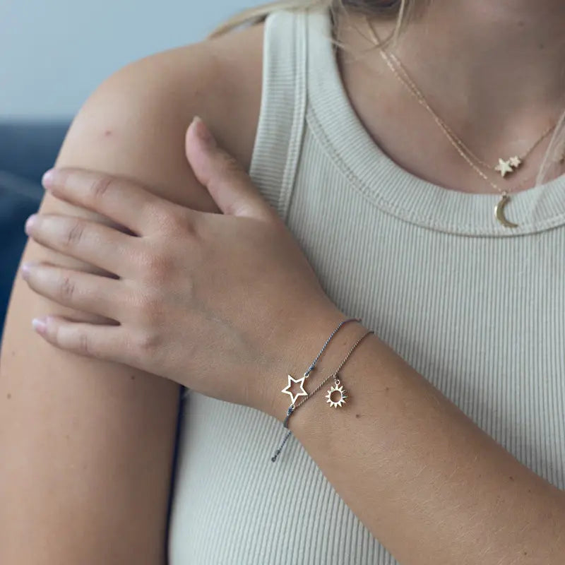 Silk Bracelet with Gold Sun in Mocha