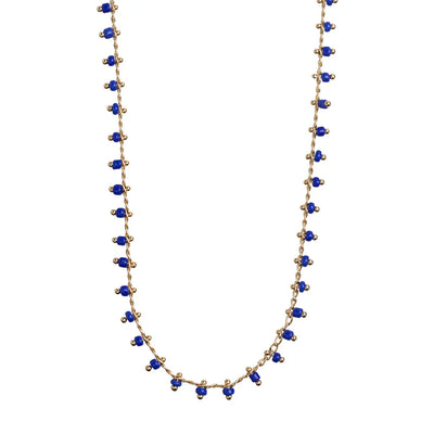 Blue Bead Necklace Gold