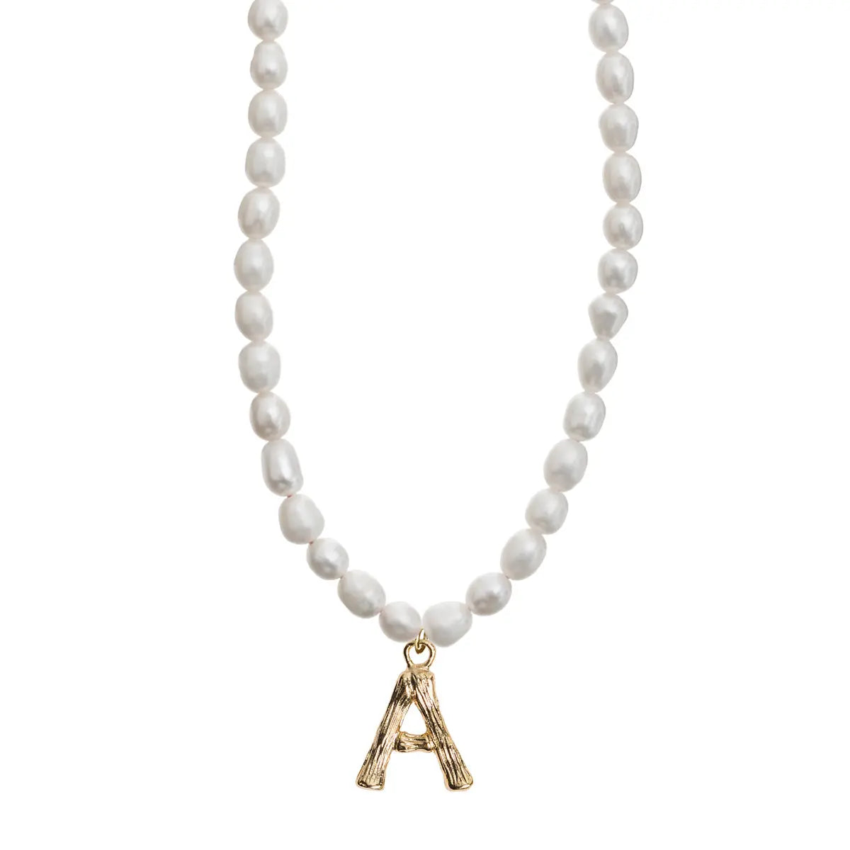 Pearl and Bamboo Letter Necklace A