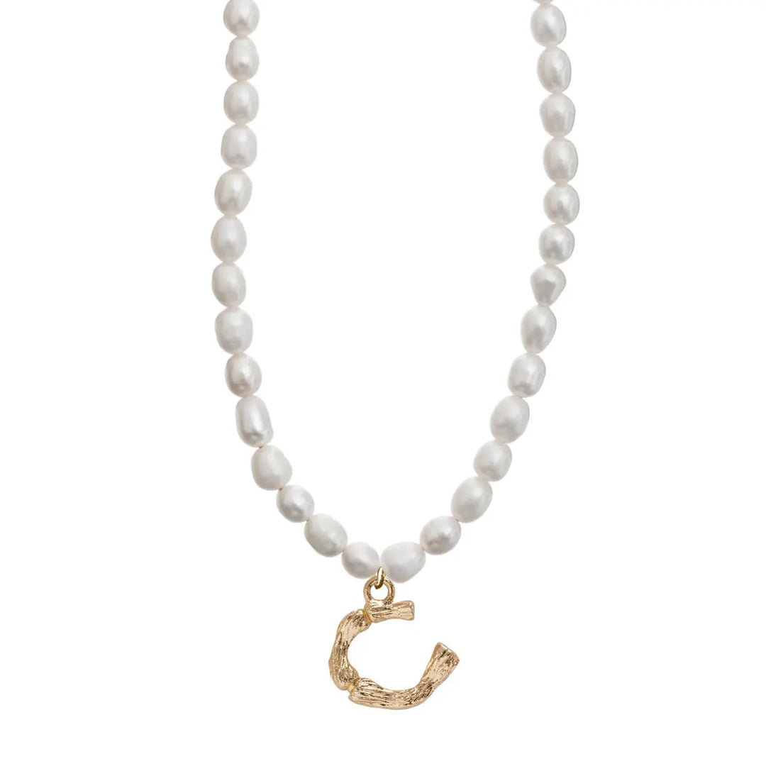 Pearl and Bamboo Letter Necklace C