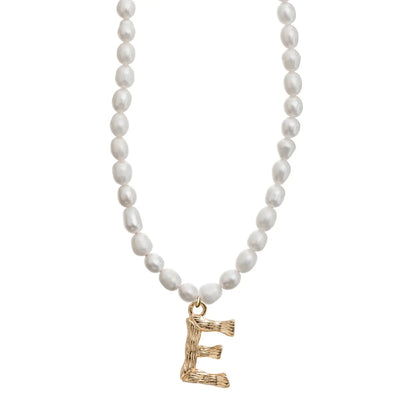 Pearl and Bamboo Letter Necklace E