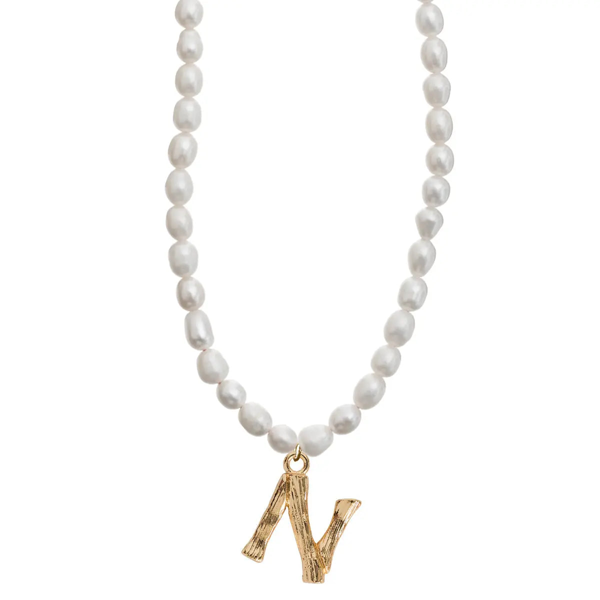 Pearl and Bamboo Letter Necklace N