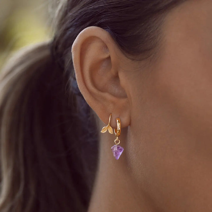 Amethyst Semi-Precious Hoop Earring