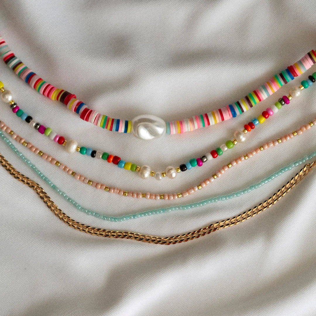 Colorful Bead Necklace with Pearl