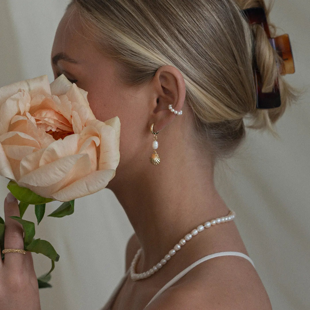 Pearl with Mermaid Shell Hoop Earring