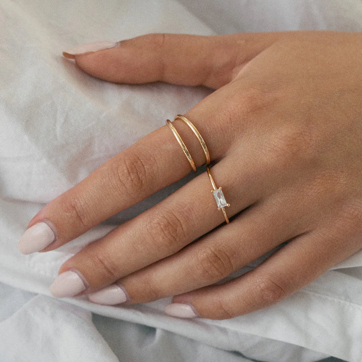 Ring With Rectangular Crystal - White