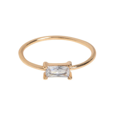Ring With Rectangular Crystal - White