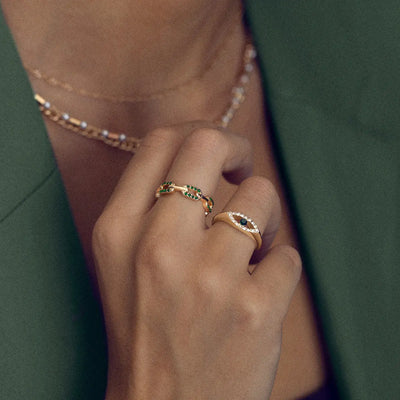 Green Crystal Chain Ring