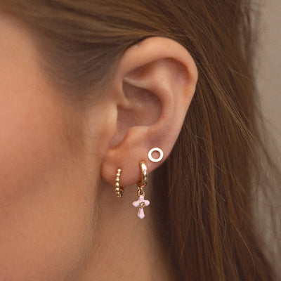 Doris - Cross Pink Enamel Hoop Earring