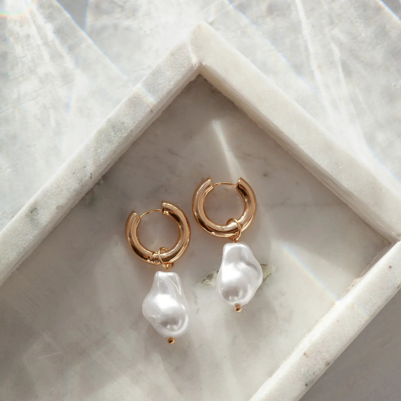 Cora - Large Pearl Hoop Earrings